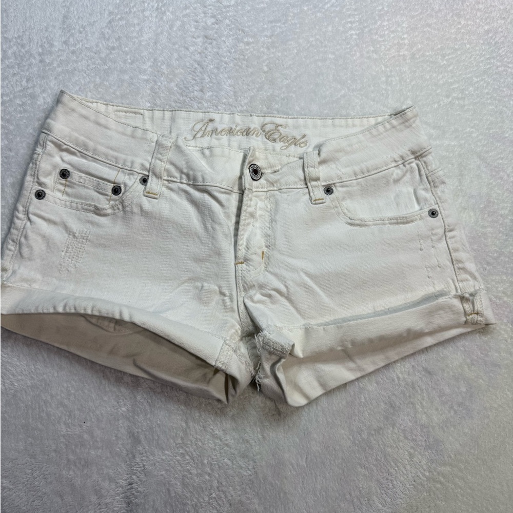 American Eagle Outfitters White Jean Shorts Distressed Frayed Hem